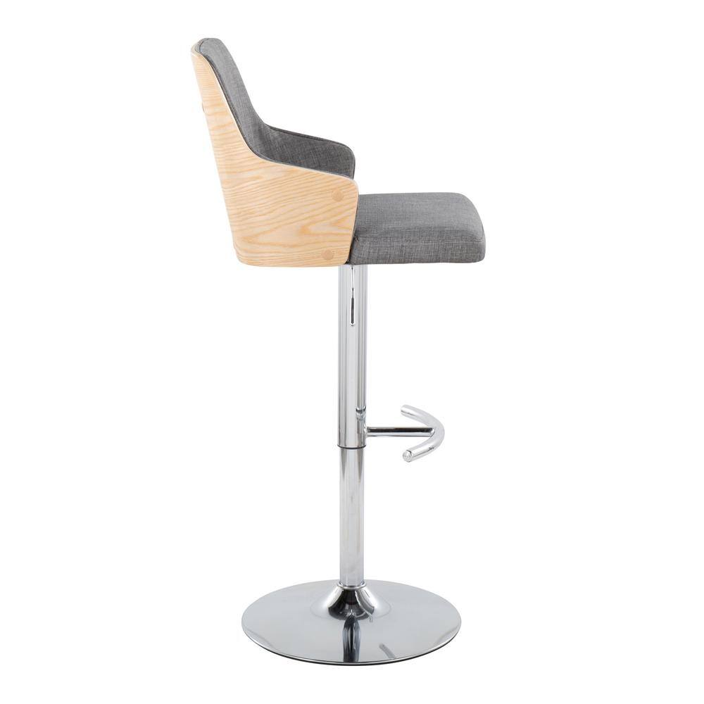 Stella Adjustable Swivel Barstools in Gray Fabric and Chrome, Set of 2