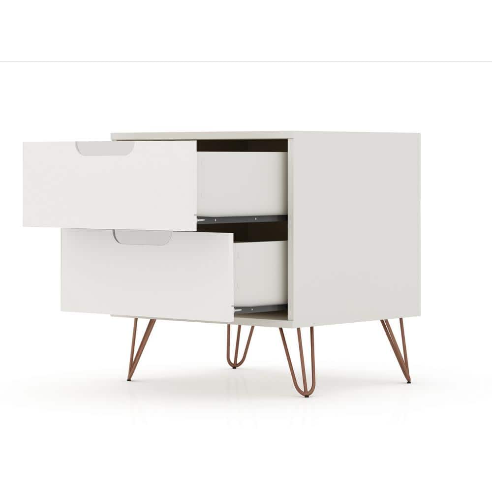 Rockefeller Mid-Century Off White Nightstand Pair with Metal Legs