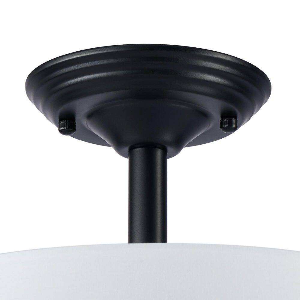 Cassie Contemporary Matte Black Drum Ceiling Light with White Shade
