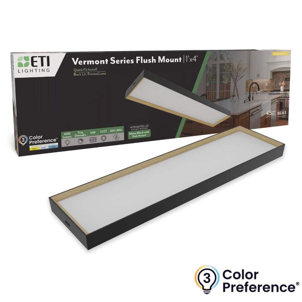 VERMONT 4 ft. x 12 in. Black with Oak Accent LED Flush Mount Ceiling Light 4500LM 55W 3000K 4000K 5000K Dimmable 120V price history on PriceWatchPro