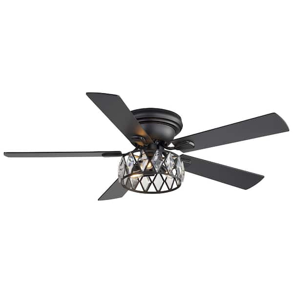 52 in. Indoor Black Farmhouse Dual Finish 6-Speed Flush Mount Modern Ceiling Fan with Light Kit and Remote Control