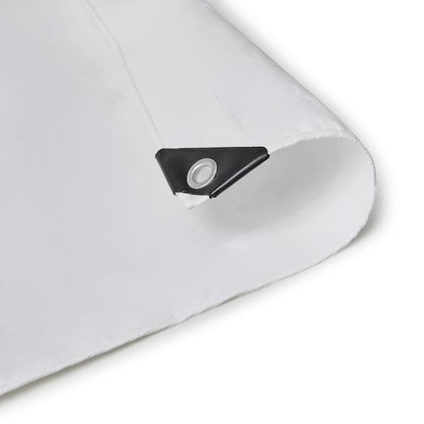 20 ft. x 40 ft. White 12 Mil Fire Retardant Heavy Duty Plastic Poly Tarp, Reinforced Edges, Rustproof Aluminum Grommets