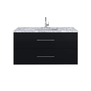 Napa 48 in. W x 22 in. D x 21.75 in. H Single Sink Bath VanityWall in Glossy Black with White Carrera Marble Countertop