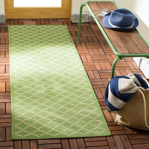 Courtyard Green/Beige 2 ft. x 12 ft. Geometric Indoor/Outdoor Patio  Runner Rug