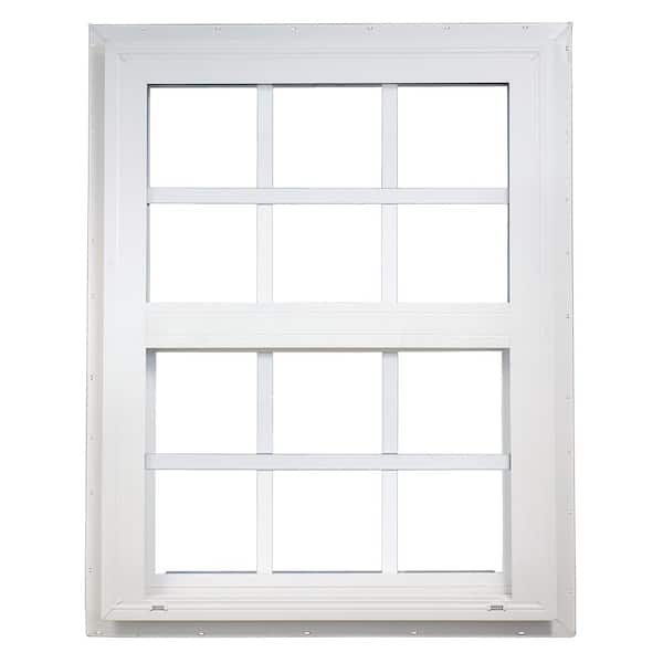 Ply Gem 35.5 in. x 35.5 in. 500 Series White Vinyl Insulated Single Hung Window with Grilles and HPSC Glass, Screen Included