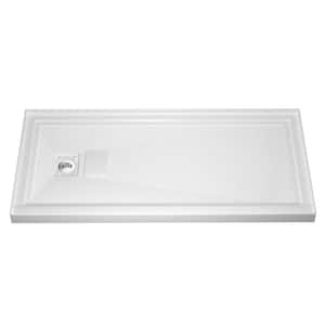 72 in. x 36 in. Alcove Acrylic Single Threshold Floor Rectangular Shower Pan Base with Left Drain and Cover in White