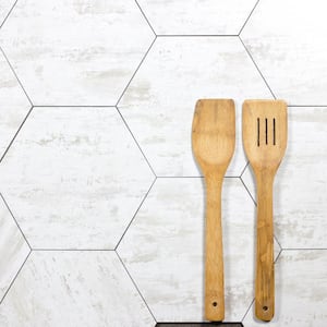 French Country Hexagon 8 in. x 8 in. Matte Birchwood White and Gray Glass Wood Look Wall Tile (24 sq. ft./Case)
