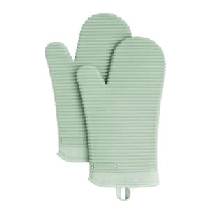Ribbed Soft Silicone Pistachio Green Oven Mitt Set (2-Pack)
