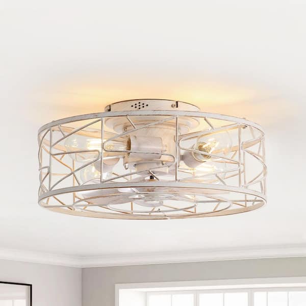 Breezary Webb 16.5 in. Indoor White/Gold Modern Caged Ceiling Fan with Light Kit and Remote Control Included