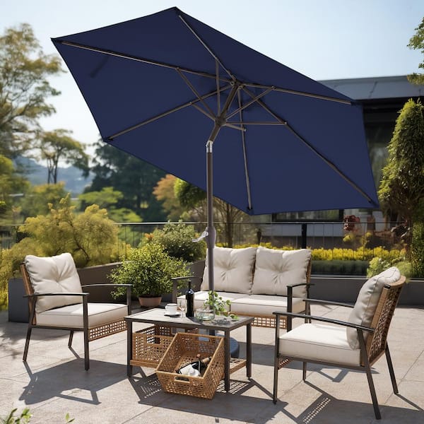 7.5 ft steel market patio umbrella in denim JEAREY 7.5ft Steel Outdoor Patio Market Umbrella with Tilt Crank in Navy
