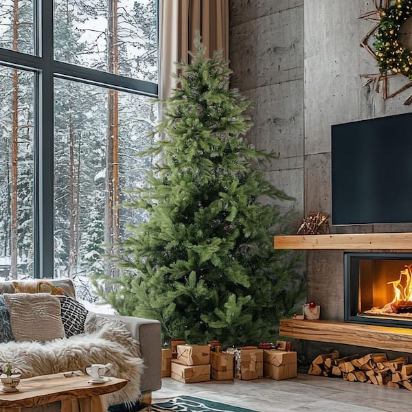12 ft. Pre-Lit Woodside Pine Artificial Christmas Tree with Clear Smart Lighting and EZ Connect