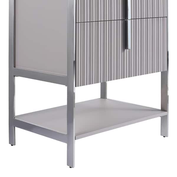 24 in. W x 18 in. D x 33.5 in. H Bath Vanity in Bright Taupe with White Ceramic Sink Top with Chrome Hardware