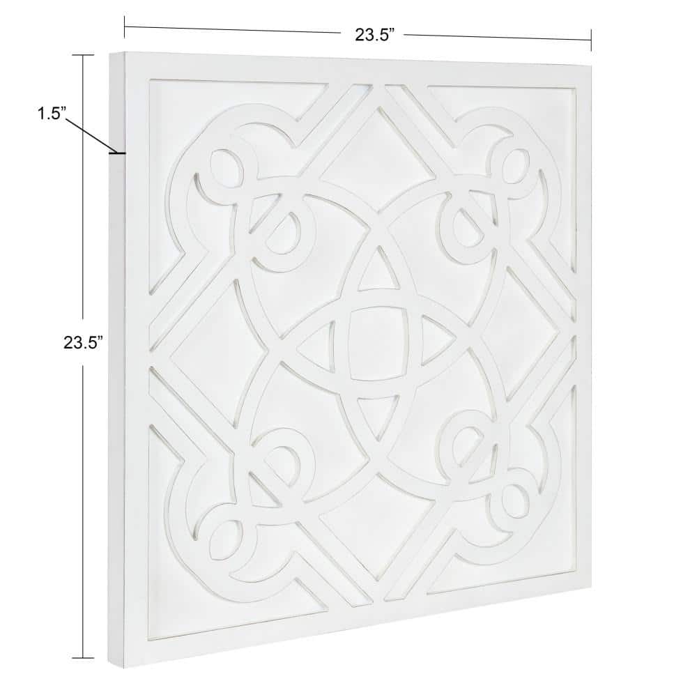 Mercador White Wooden Square Wall Art Plaque, 24 x 24