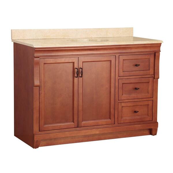 Home Decorators Collection Naples 49 in. W x 22 in. D Vanity in in. Warm Cinnamon in. and Vanity Top with Stone effects in Oasis