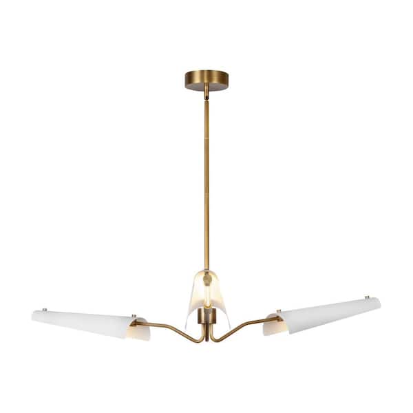 ALORA Osorio 46 in. 3-Light 16-Watt Matte White/Vintage Brass Integrated LED Chandelier