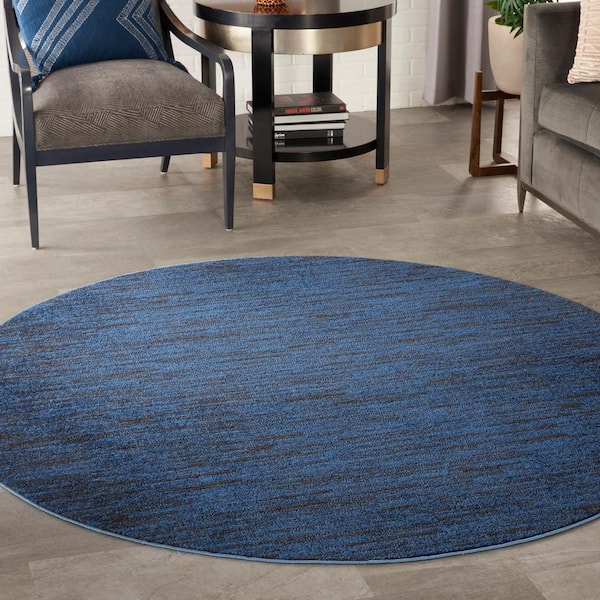 Essentials 6 ft. x 6 ft. Midnight Blue Round Solid Contemporary Indoor/Outdoor Patio Area Rug