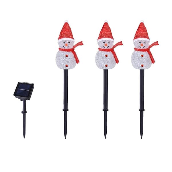6-Piece 3.1 x 16.5 in. Red Waterproof Plastic Solar Christmas Snowman Stake Lights for Winter Yard Garden