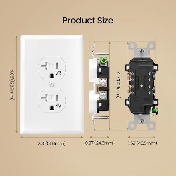 Weather Tamper Resistant Duplex Outlet 20A 125V 2P3W NEMA 5-20R Grounding Wall Socket White 20 Pack