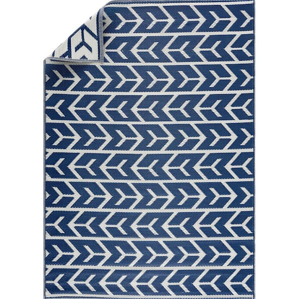 Amsterdam Navy Creme 6 ft. x 9 ft. Modern Reversible Recycled Plastic Indoor/Outdoor Area Rug-Floor Mat
