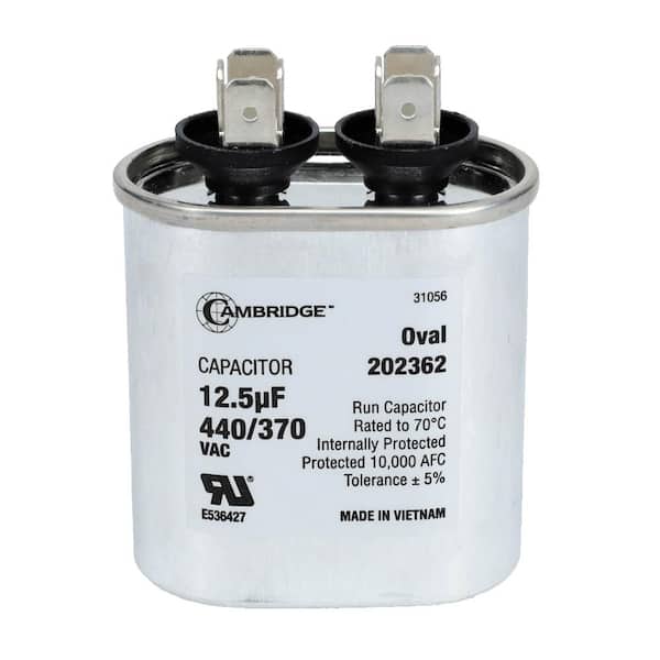 Cambridge 2.01 in. x 1.22 in. x 2.17 in. Aluminum 12.5 MFD 440-Volt/370-Volt Single Oval Run Capacitor (1-Pack)