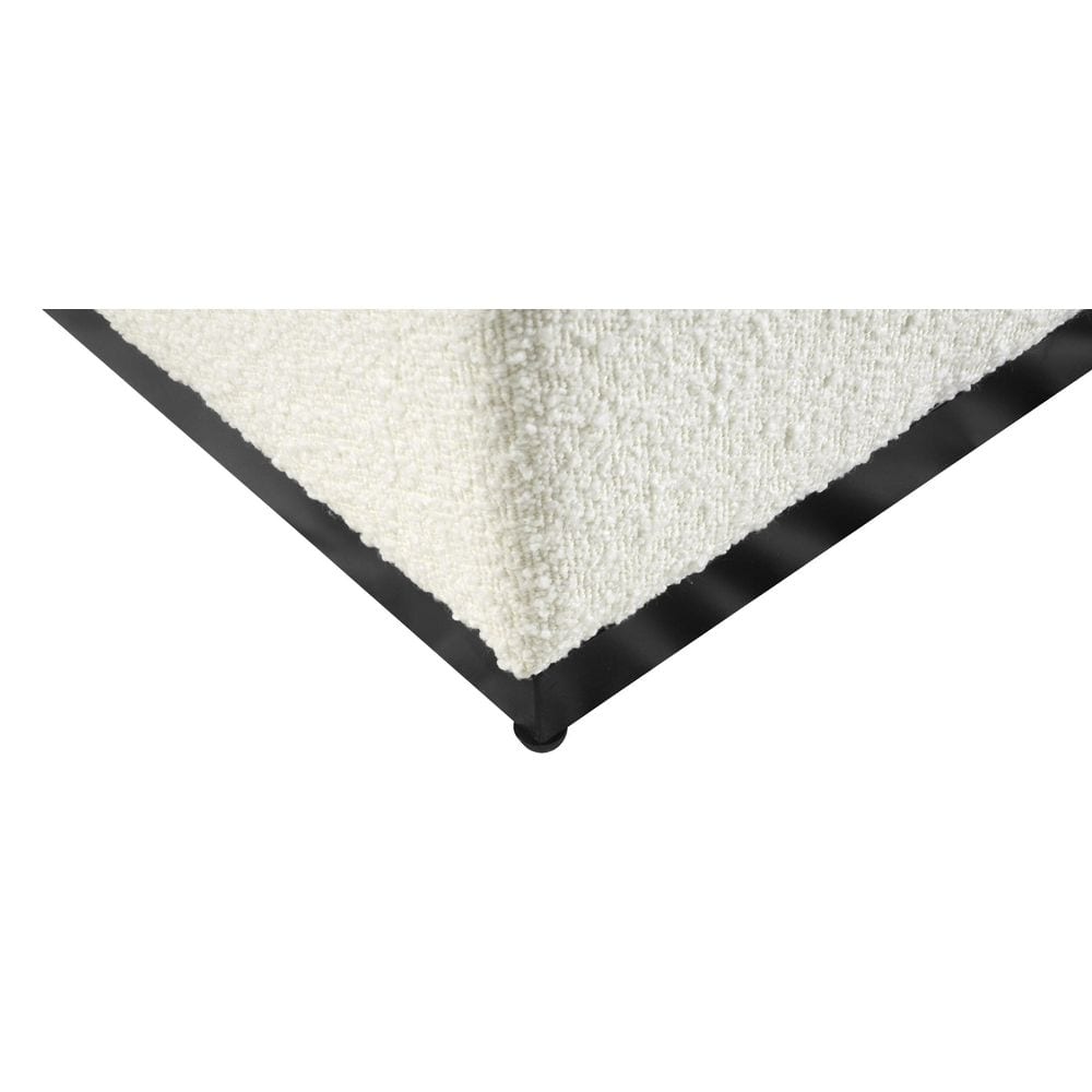 Cream Boucle Cube Ottoman with Black Metal Base
