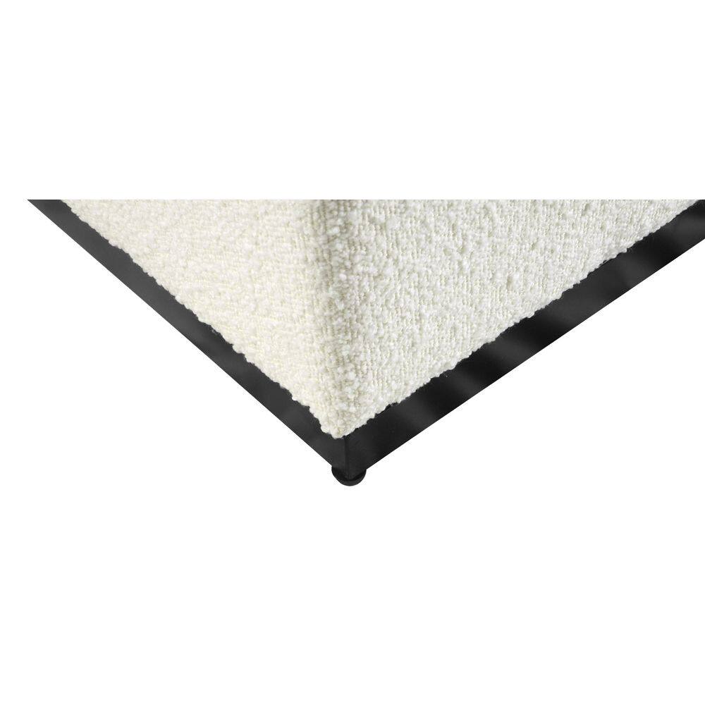Cream Boucle Cube Ottoman with Black Metal Base
