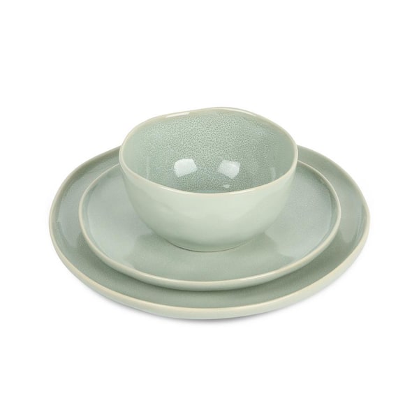 STONE LAIN Mirella 12-Piece Light Green Stoneware Dinnerware Set