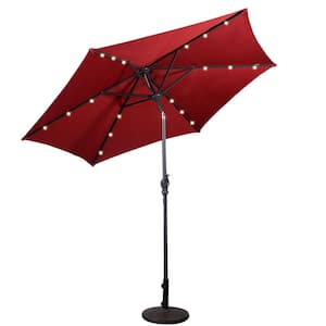 9 ft. Patio LED Solar Umbrella with Crank in Dark Red