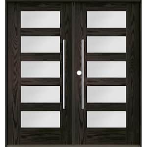 Faux Pivot 72 in. x 80 in. Right-Active/Inswing 5-Lite Satin Glass Baby Grand Stain Double Fiberglass Prehung Front Door