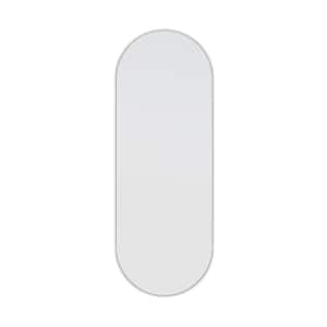 22 in. W x 60 in. H Stainless Steel Framed Pill Shape Bathroom Vanity Mirror in White