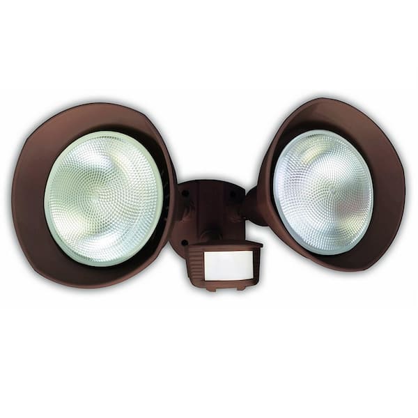 Southwire 150-Watt 180-Degree Bronze Motion Activated Outdoor Dusk to Dawn Security Flood Light with Twin Head and Bulb Shields