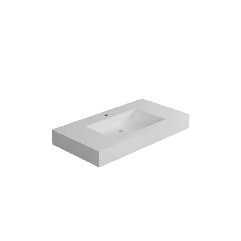 35 in. x 19 in. Wall-Mounted Solid Surface Bathroom Sink with 1-Hole in Matte White, Modern Integrated Vanity Top Design price history on PriceWatchPro