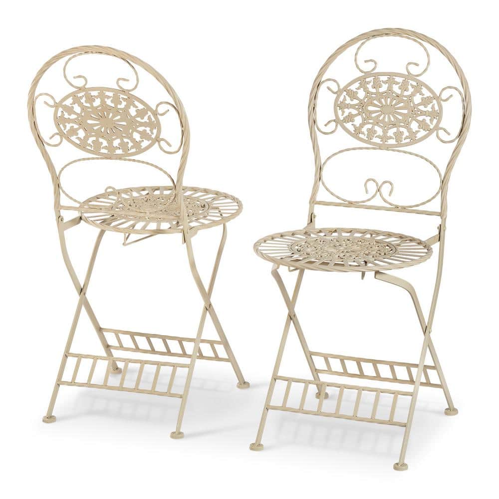 Elegant White Metal 3-Piece Round Bistro Set