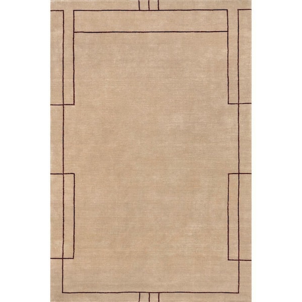 Nile Bordered Wool-Blend Tan 10 ft. x 14 ft. Indoor/Outdoor Patio Rug