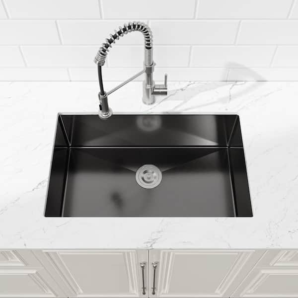 30 in. x 19 in. Black Stainless Steel Single Bowl Undermount Kitchen Sink with Drain and Hook