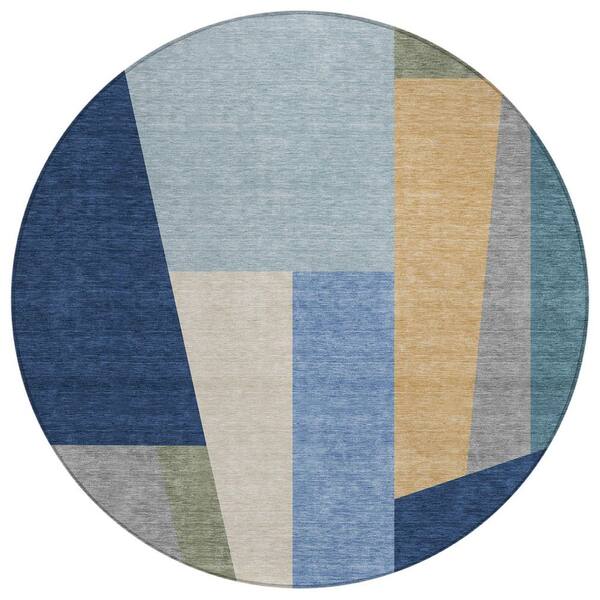 Chantille Machine Washable Indoor/Outdoor Abstract ACN2446 Navy 8 ft. x 8 ft. Round Rug