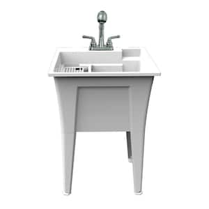 24 in. x 22 in. Polypropylene White Laundry Sink with 2 Hdl Non Metallic Pullout Faucet and Installation Kit