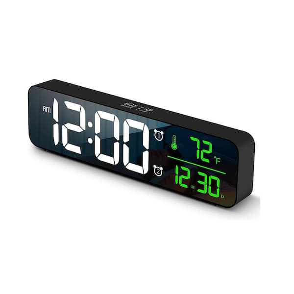 Afoxsos Black Digital Large Display Alarm Clock LED Date Temp Display Electric Clock Automatic Brightness Dimmer Smart Modern