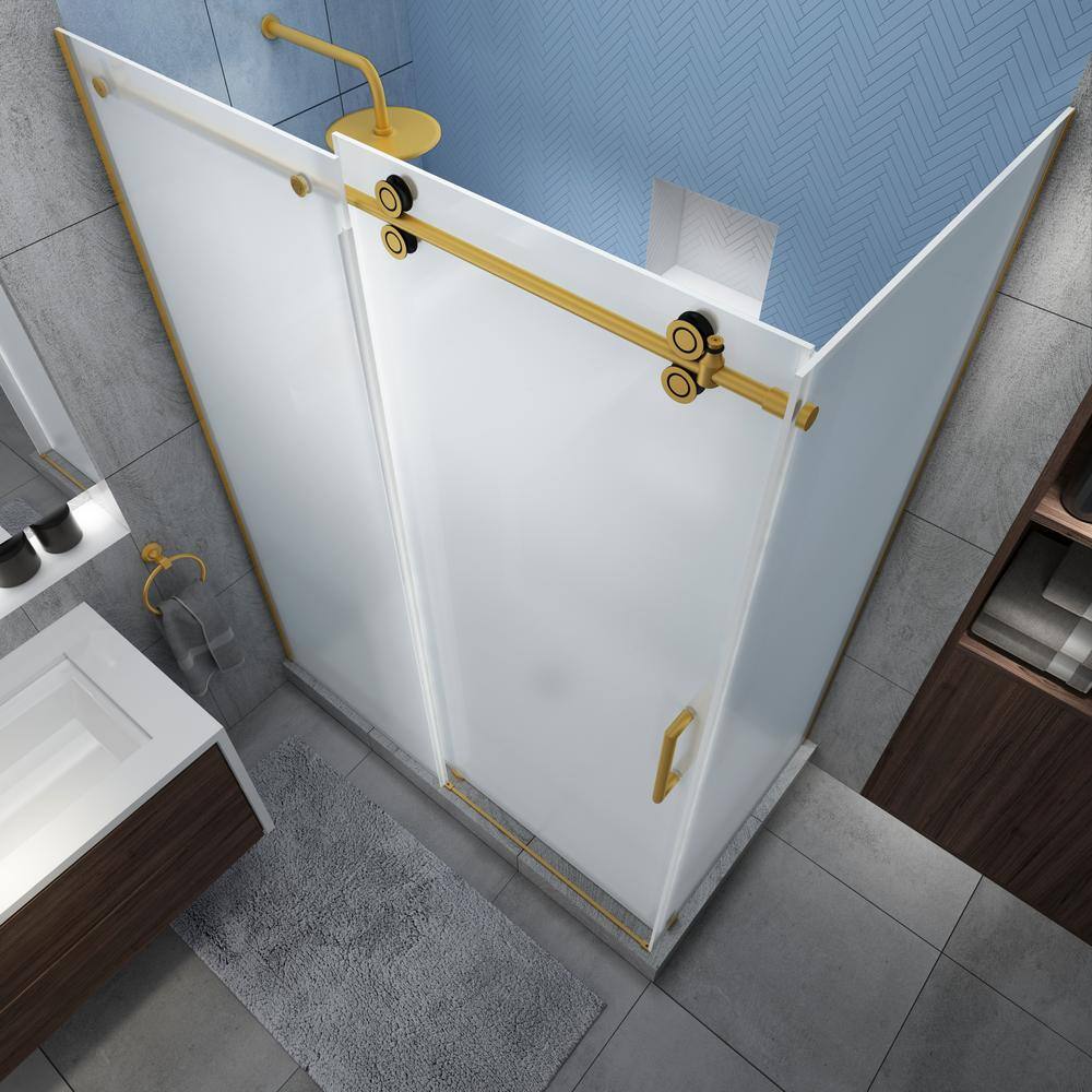 Langham XL Frosted Glass Frameless Sliding Shower Enclosure with Brushed Gold Finish