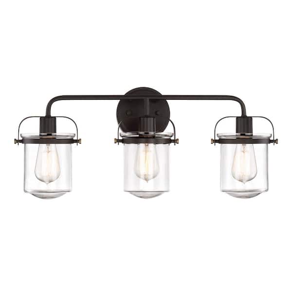 Jaxon 24 in. 3-Light Oil Rubbed Bronze Industrial Vanity Light with Clear Glass Shade