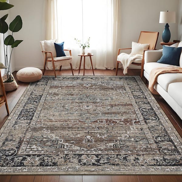 Dark Brown 5 ft. x 7 ft. Medallion Pattern Short Pile Indoor Area Rug