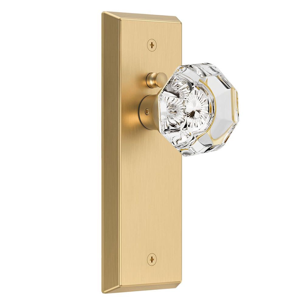 Satin Brass Interior Privacy Bed/Bath Door Knob with Diamond-Cut Crystal Knob and Beveled Rectangular Backplate price history on PriceWatchPro