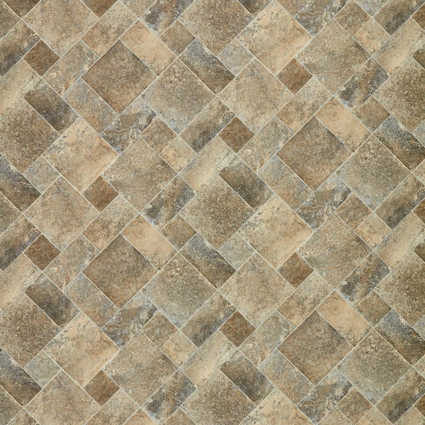 TrafficMaster Coffee Diagonal Tile Stone 10 MIL x 12 ft. W x Cut to Length Waterproof Vinyl Sheet Flooring