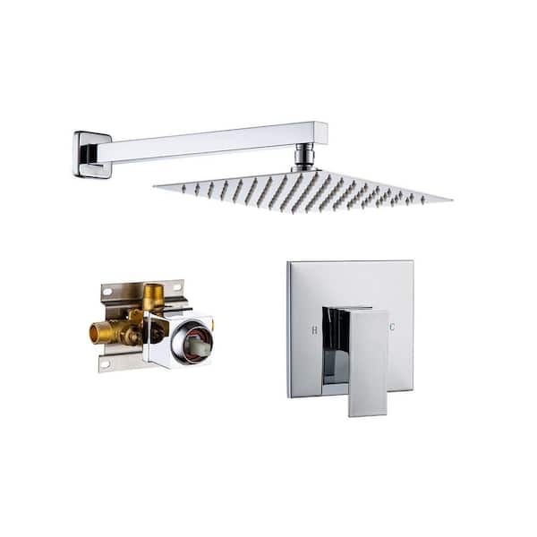 Flynama Wall Mounted 10 in. Rain Shower Head Faucet with Valve in Chrome Plating