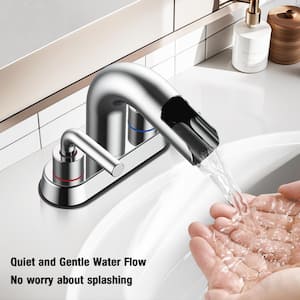 4 in. Bathroom Faucet Double Handle 3 Hole Waterfall Bathroom Sink Faucet with Pop-Up Drain in Chrome