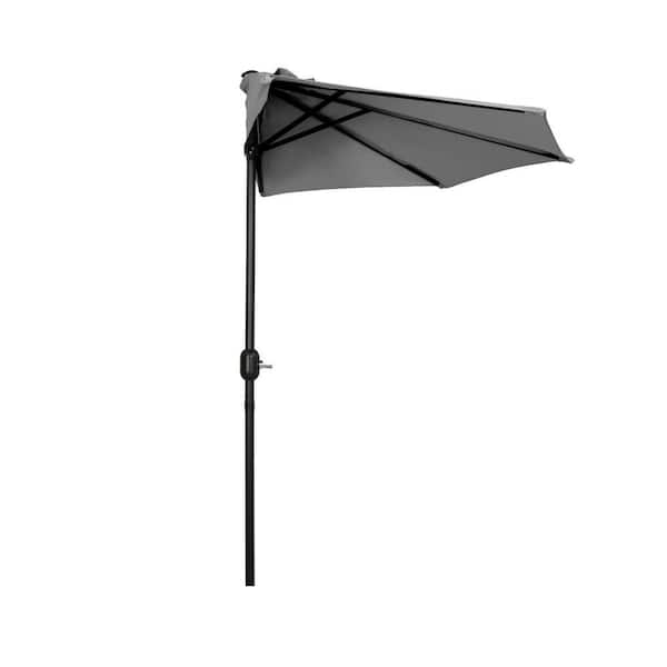 Fiji 9 ft. Outdoor Patio Half-Round Market Umbrella with Crank Lift in Gray