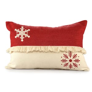 Snowflake Red / White 16 in. x 24 in. Textured Stripe Holiday Lumbar Throw Pillow