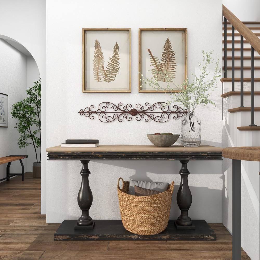 Rustic Brown Iron Scroll Wall Sculpture with Matte Finish