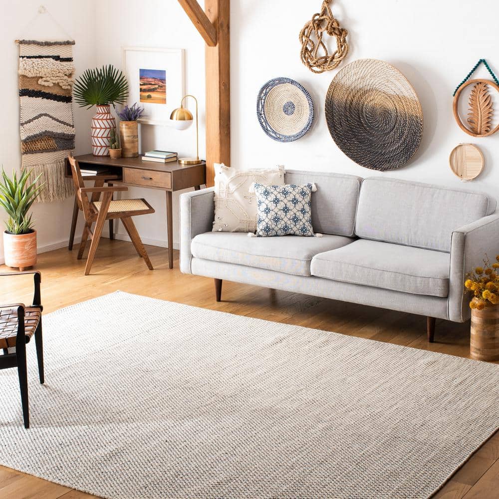 Ivory Flat Woven Wool 8' x 10' Handmade Area Rug