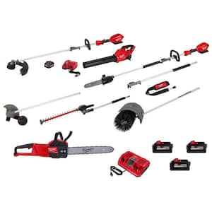 M18 FUEL 18V Cordless Electric Trimmer, Blower, Chainsaw, (4) QUIK-LOK Attachments, (4) Battery Combo Kit (7-Tool)